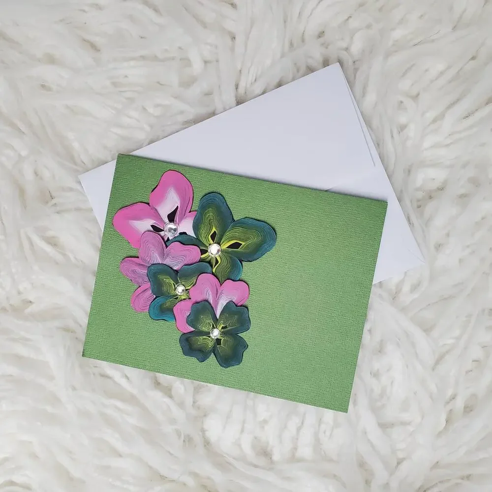 Hand Painted Floral Greeting Card - Green